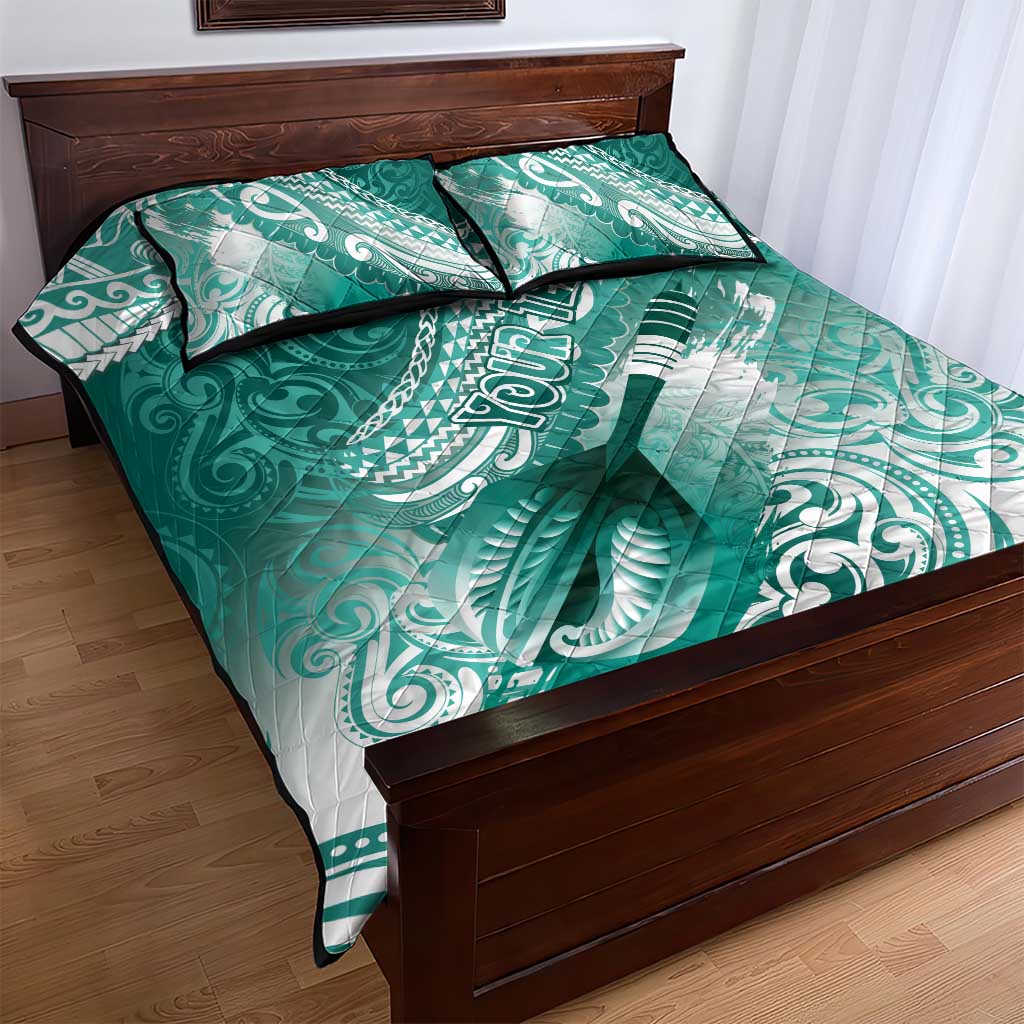 Personalised New Zealand Aotearoa Darts Masters Quilt Bed Set Maori Art Tattoo with Tribal Dart Symbol Teal Color LT03 - Polynesian Pride
