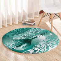 Personalised New Zealand Aotearoa Darts Masters Round Carpet Maori Art Tattoo with Tribal Dart Symbol Teal Color LT03 - Polynesian Pride