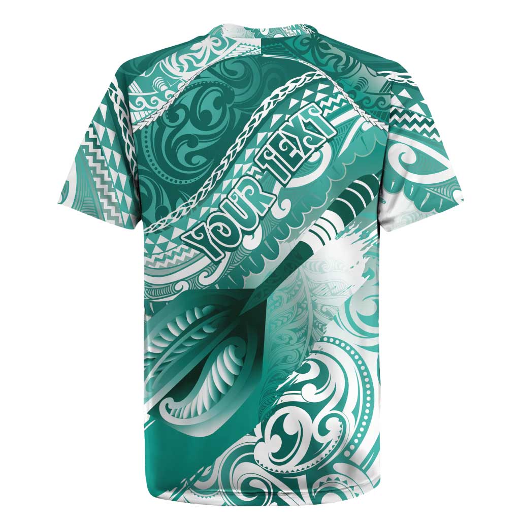 Personalised New Zealand Aotearoa Darts Masters Rugby Jersey Maori Art Tattoo with Tribal Dart Symbol Teal Color LT03 - Polynesian Pride