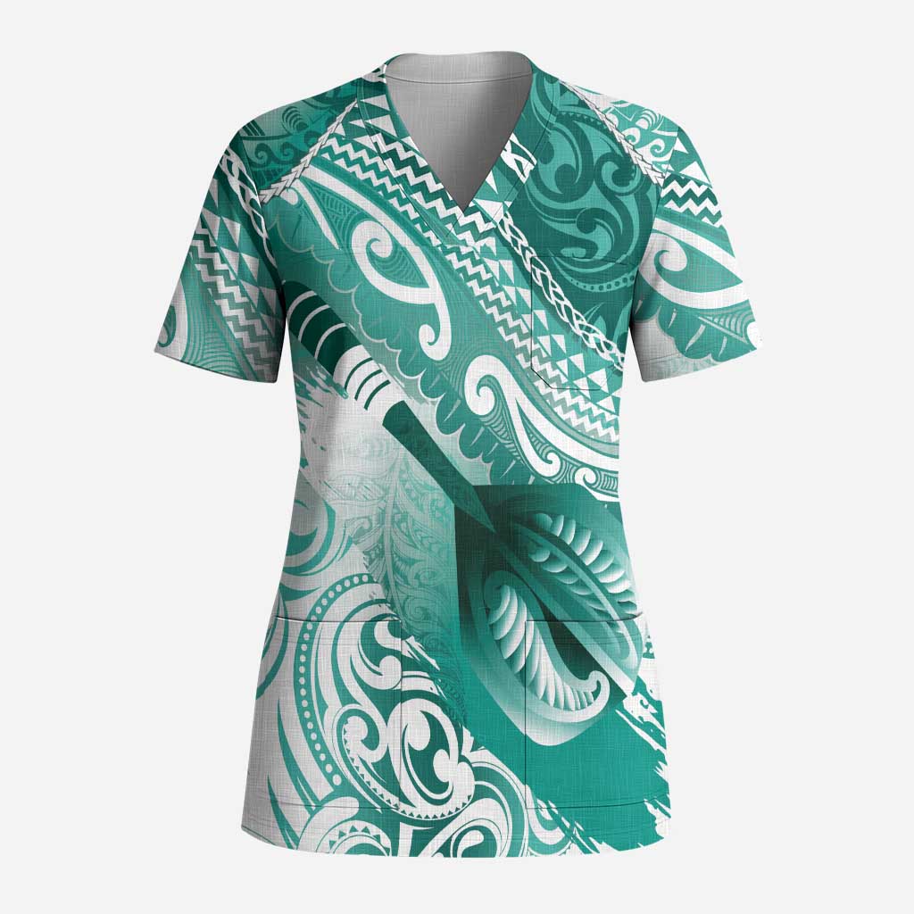 Personalised New Zealand Aotearoa Darts Masters Scrub Top Maori Art Tattoo with Tribal Dart Symbol Teal Color LT03 Adult Teal - Polynesian Pride