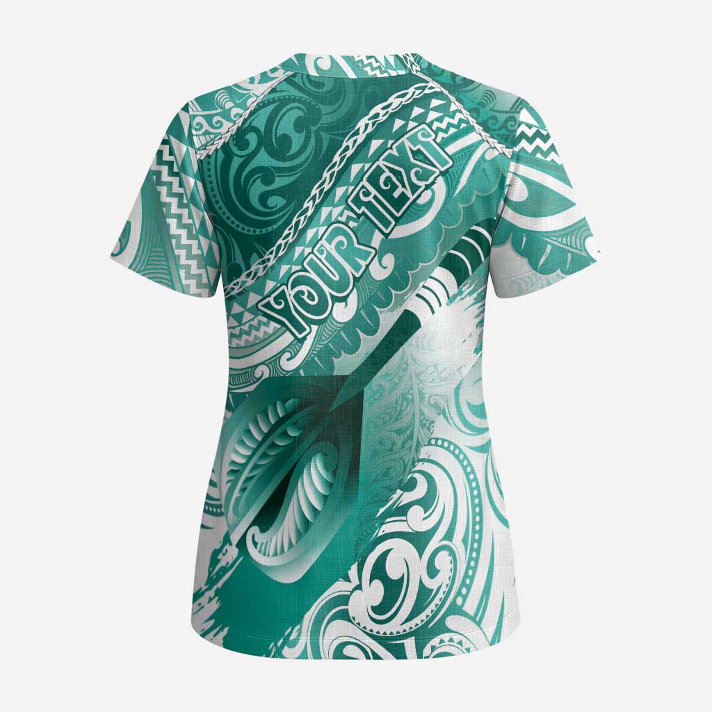 Personalised New Zealand Aotearoa Darts Masters Scrub Top Maori Art Tattoo with Tribal Dart Symbol Teal Color LT03 - Polynesian Pride
