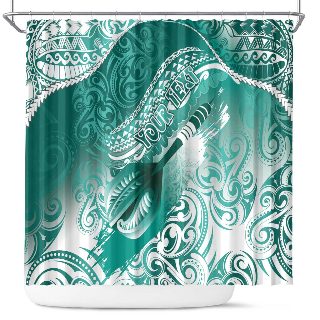 Personalised New Zealand Aotearoa Darts Masters Shower Curtain Maori Art Tattoo with Tribal Dart Symbol Teal Color LT03 Teal - Polynesian Pride