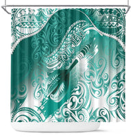 Personalised New Zealand Aotearoa Darts Masters Shower Curtain Maori Art Tattoo with Tribal Dart Symbol Teal Color LT03 Teal - Polynesian Pride