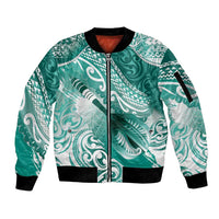 Personalised New Zealand Aotearoa Darts Masters Sleeve Zip Bomber Jacket Maori Art Tattoo with Tribal Dart Symbol Teal Color LT03 Unisex Teal - Polynesian Pride