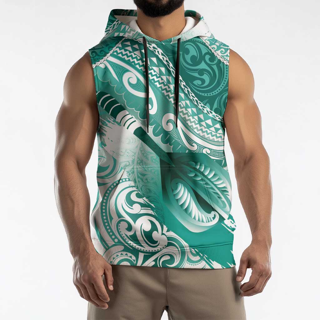 Personalised New Zealand Aotearoa Darts Masters Sleeveless Hoodie Maori Art Tattoo with Tribal Dart Symbol Teal Color LT03 - Polynesian Pride