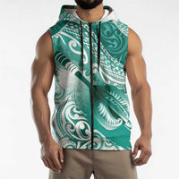 Personalised New Zealand Aotearoa Darts Masters Sleeveless Zip Hoodie Maori Art Tattoo with Tribal Dart Symbol Teal Color LT03 - Polynesian Pride