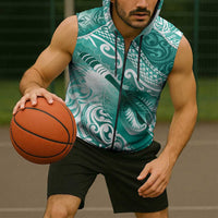Personalised New Zealand Aotearoa Darts Masters Sleeveless Zip Hoodie Maori Art Tattoo with Tribal Dart Symbol Teal Color LT03 - Polynesian Pride