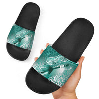 Personalised New Zealand Aotearoa Darts Masters Slide Sandals Maori Art Tattoo with Tribal Dart Symbol Teal Color LT03 - Polynesian Pride