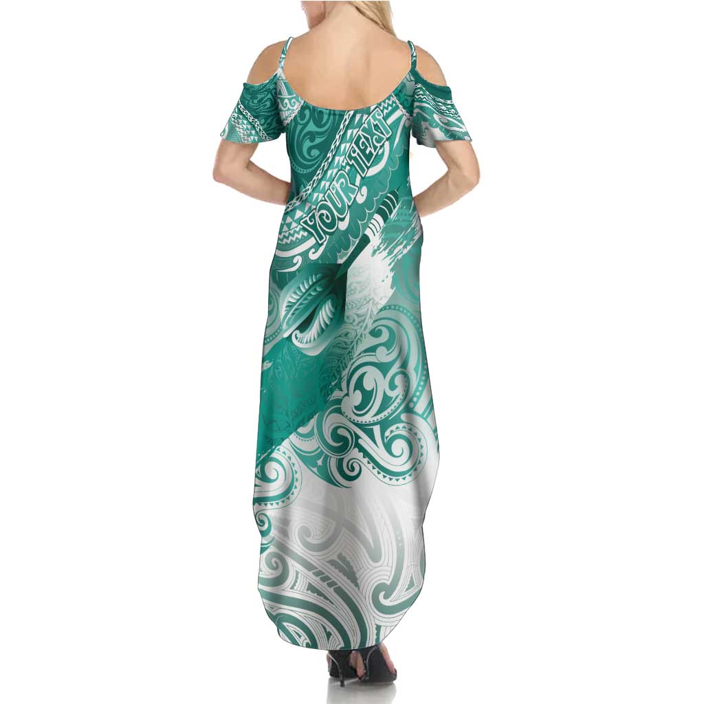 Personalised New Zealand Aotearoa Darts Masters Summer Maxi Dress Maori Art Tattoo with Tribal Dart Symbol Teal Color LT03 - Polynesian Pride