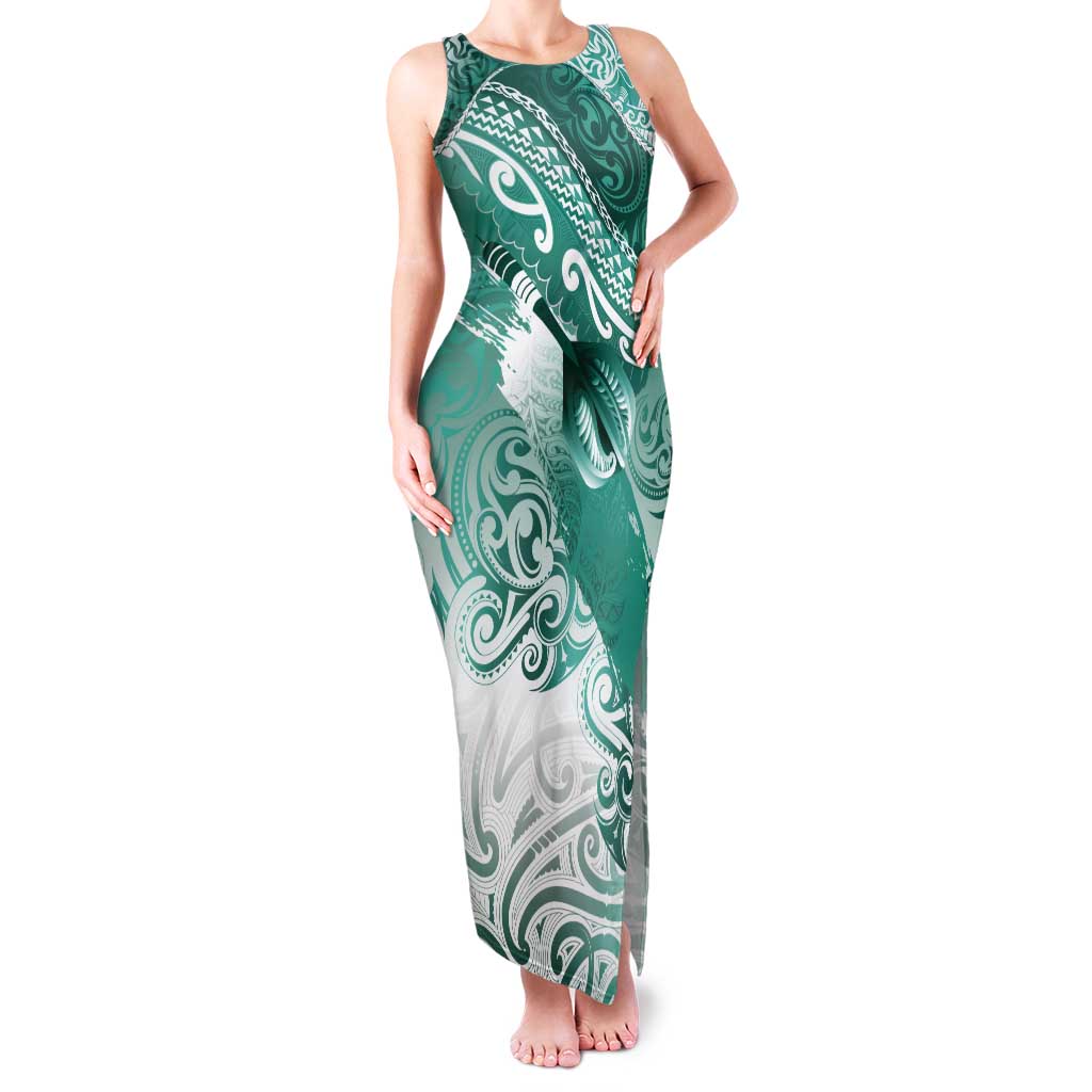 Personalised New Zealand Aotearoa Darts Masters Tank Maxi Dress Maori Art Tattoo with Tribal Dart Symbol Teal Color LT03 Women Teal - Polynesian Pride
