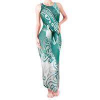 Personalised New Zealand Aotearoa Darts Masters Tank Maxi Dress Maori Art Tattoo with Tribal Dart Symbol Teal Color LT03 Women Teal - Polynesian Pride