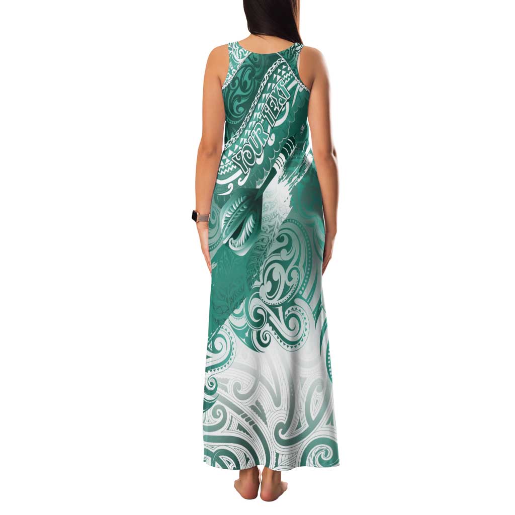 Personalised New Zealand Aotearoa Darts Masters Tank Maxi Dress Maori Art Tattoo with Tribal Dart Symbol Teal Color LT03 - Polynesian Pride