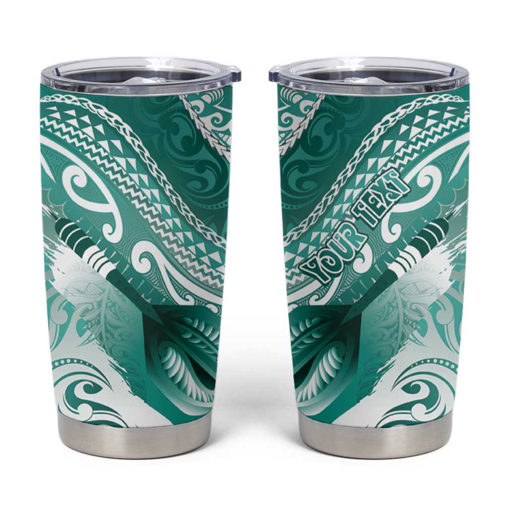 Personalised New Zealand Aotearoa Darts Masters Tumbler Cup Maori Art Tattoo with Tribal Dart Symbol Teal Color - Polynesian Pride