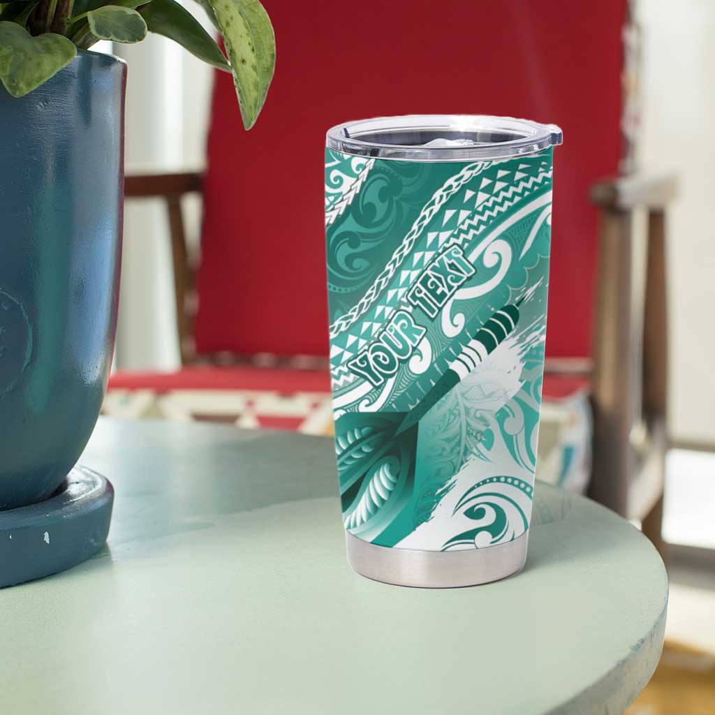 Personalised New Zealand Aotearoa Darts Masters Tumbler Cup Maori Art Tattoo with Tribal Dart Symbol Teal Color LT03 - Polynesian Pride