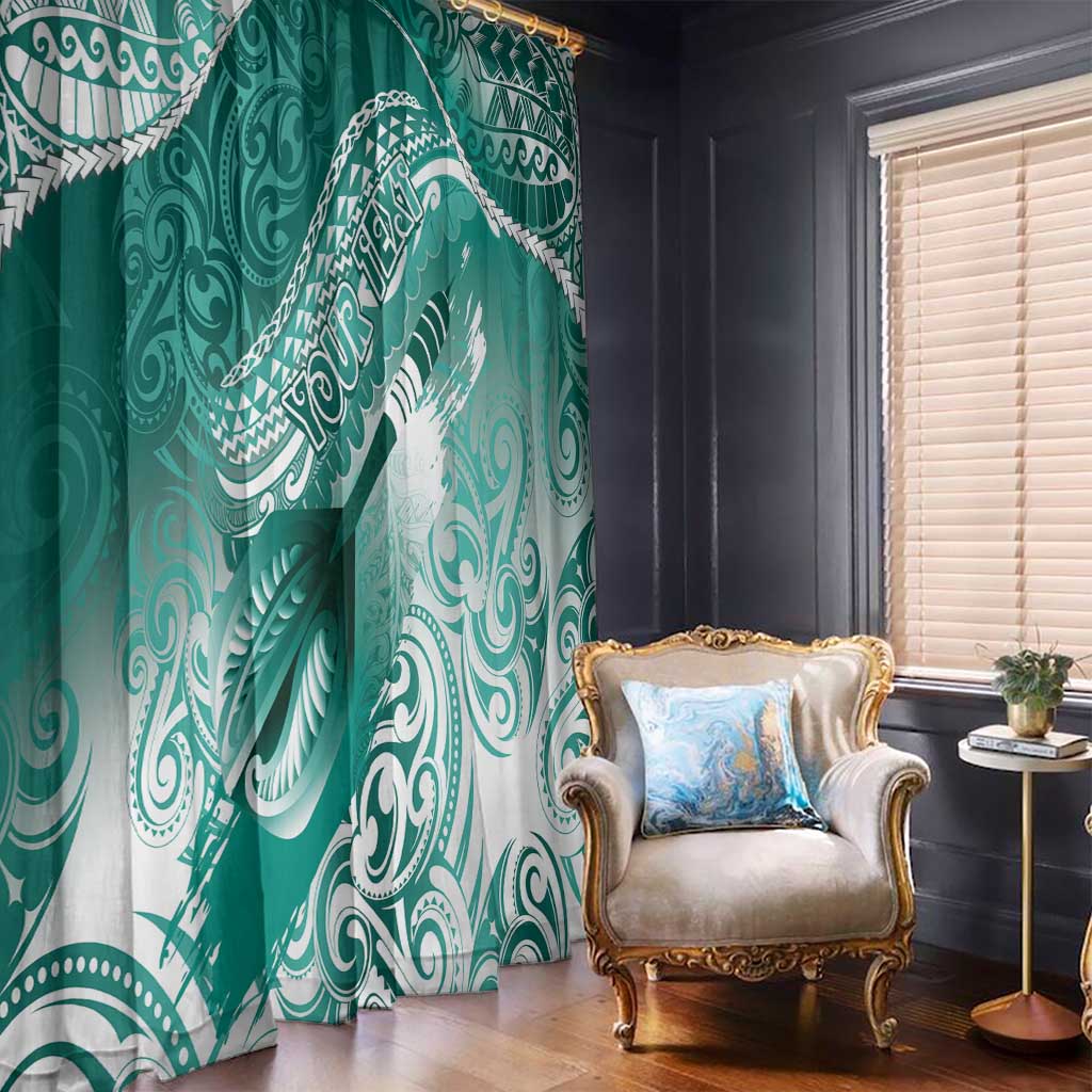 Personalised New Zealand Aotearoa Darts Masters Window Curtain Maori Art Tattoo with Tribal Dart Symbol Teal Color LT03 - Polynesian Pride