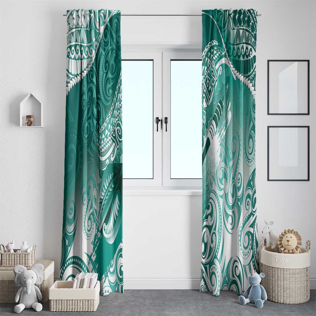 Personalised New Zealand Aotearoa Darts Masters Window Curtain Maori Art Tattoo with Tribal Dart Symbol Teal Color LT03 - Polynesian Pride