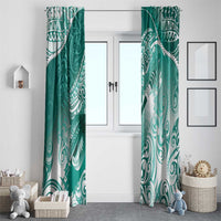 Personalised New Zealand Aotearoa Darts Masters Window Curtain Maori Art Tattoo with Tribal Dart Symbol Teal Color LT03 - Polynesian Pride