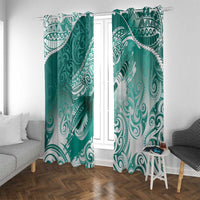 Personalised New Zealand Aotearoa Darts Masters Window Curtain Maori Art Tattoo with Tribal Dart Symbol Teal Color LT03 With Grommets Teal - Polynesian Pride