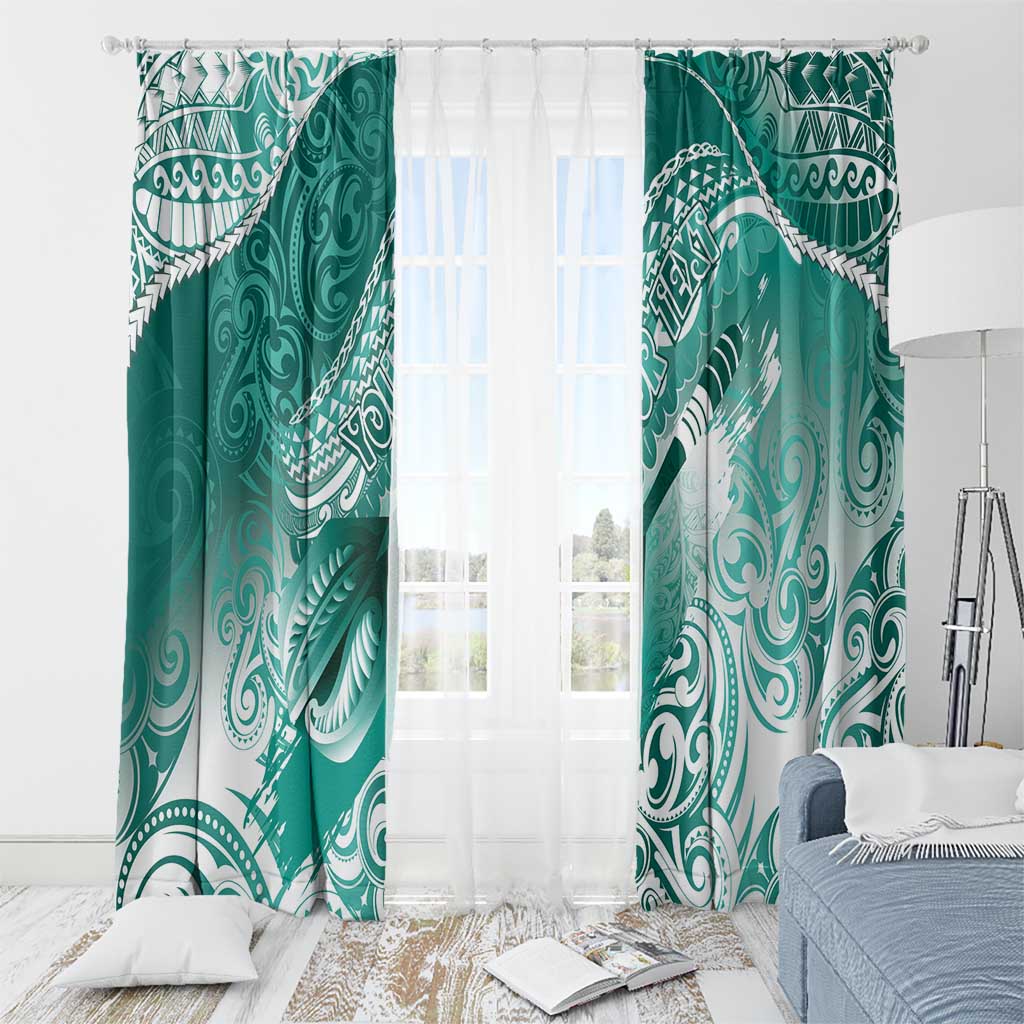Personalised New Zealand Aotearoa Darts Masters Window Curtain Maori Art Tattoo with Tribal Dart Symbol Teal Color LT03 - Polynesian Pride
