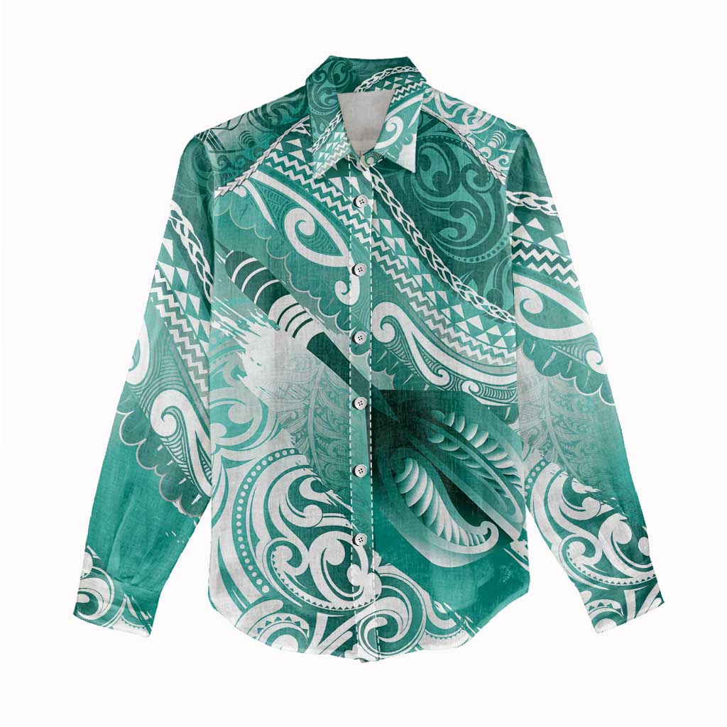 Personalised New Zealand Aotearoa Darts Masters Women Casual Shirt Maori Art Tattoo with Tribal Dart Symbol Teal Color LT03 - Polynesian Pride