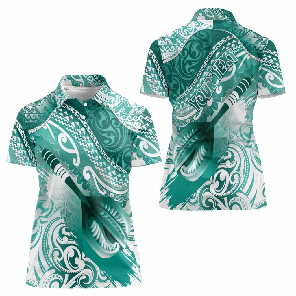 Personalised New Zealand Aotearoa Darts Masters Women Polo Shirt Maori Art Tattoo with Tribal Dart Symbol Teal Color LT03 - Polynesian Pride