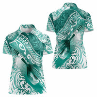 Personalised New Zealand Aotearoa Darts Masters Women Polo Shirt Maori Art Tattoo with Tribal Dart Symbol Teal Color LT03 - Polynesian Pride