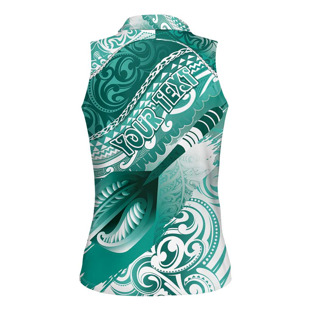 Personalised New Zealand Aotearoa Darts Masters Women Sleeveless Polo Shirt Maori Art Tattoo with Tribal Dart Symbol Teal Color LT03 - Polynesian Pride