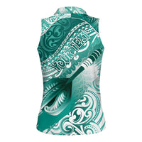 Personalised New Zealand Aotearoa Darts Masters Women Sleeveless Polo Shirt Maori Art Tattoo with Tribal Dart Symbol Teal Color LT03 - Polynesian Pride