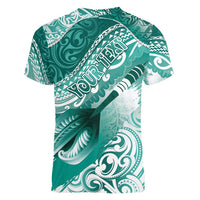 Personalised New Zealand Aotearoa Darts Masters Women V-Neck T-Shirt Maori Art Tattoo with Tribal Dart Symbol Teal Color LT03 - Polynesian Pride
