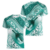 Personalised New Zealand Aotearoa Darts Masters Women V-Neck T-Shirt Maori Art Tattoo with Tribal Dart Symbol Teal Color LT03 - Polynesian Pride