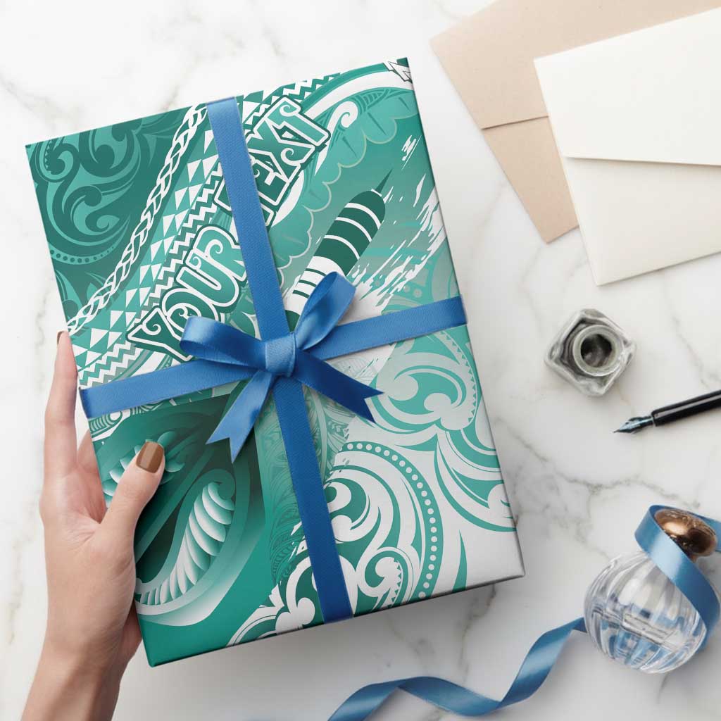 Personalised New Zealand Aotearoa Darts Masters Wrapping Paper Maori Art Tattoo with Tribal Dart Symbol Teal Color LT03 - Polynesian Pride