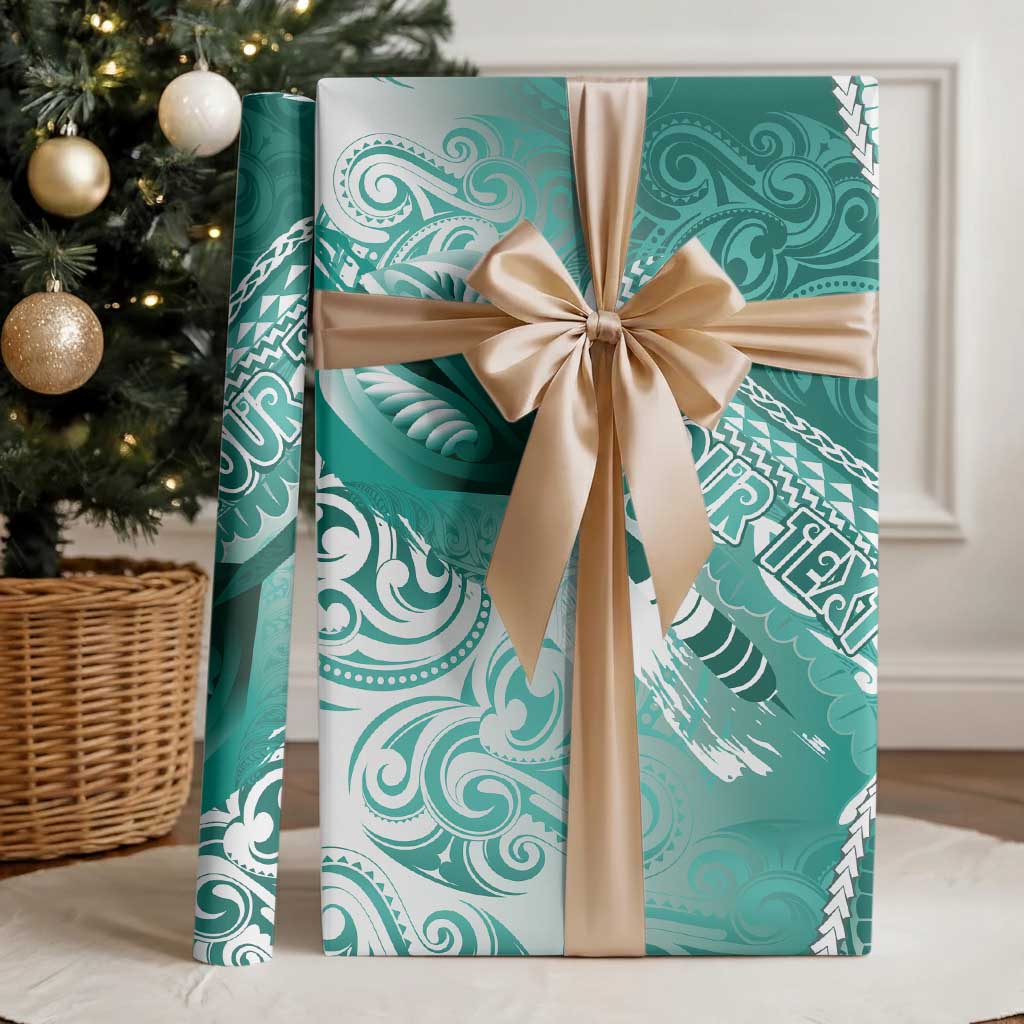 Personalised New Zealand Aotearoa Darts Masters Wrapping Paper Maori Art Tattoo with Tribal Dart Symbol Teal Color LT03 - Polynesian Pride