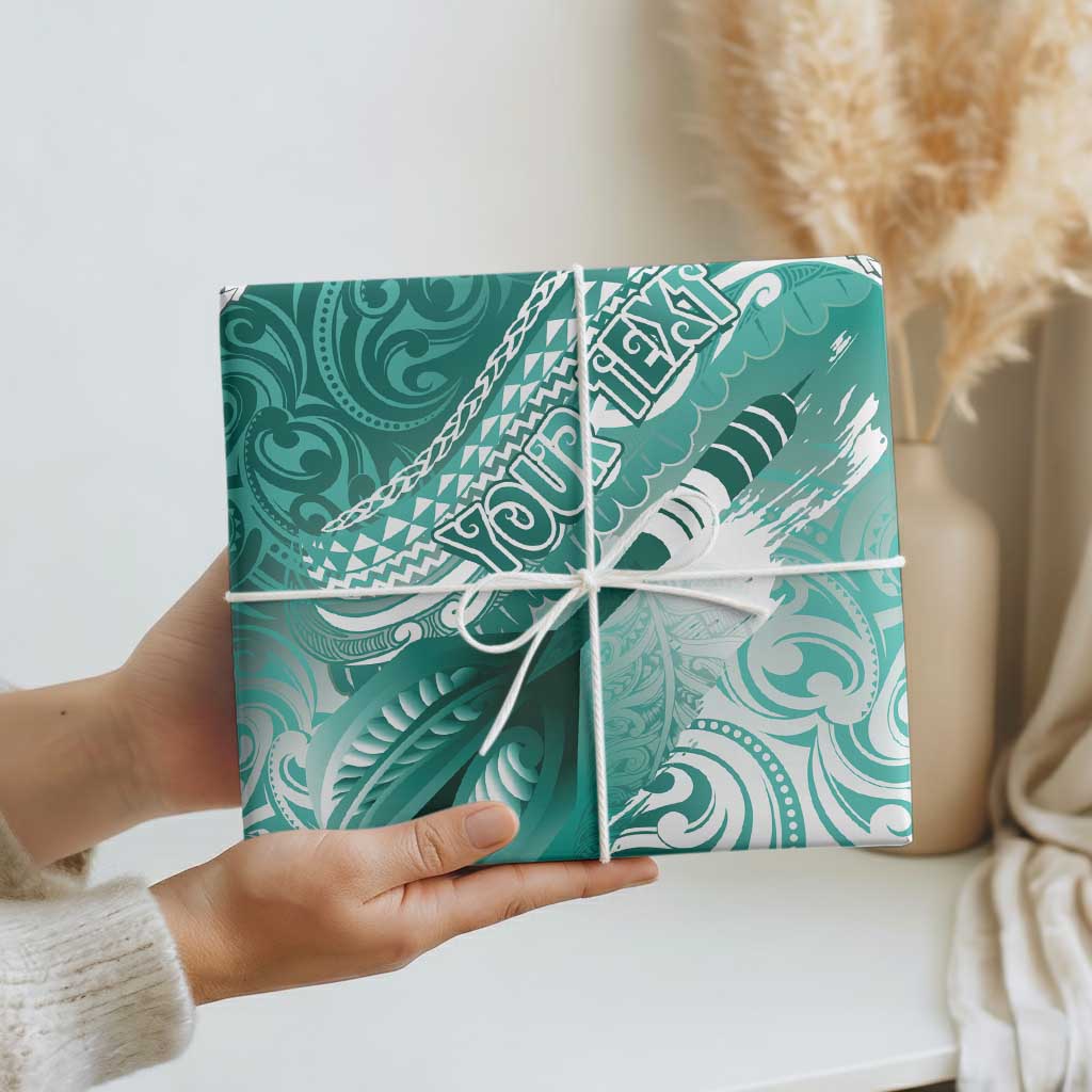 Personalised New Zealand Aotearoa Darts Masters Wrapping Paper Maori Art Tattoo with Tribal Dart Symbol Teal Color LT03 - Polynesian Pride