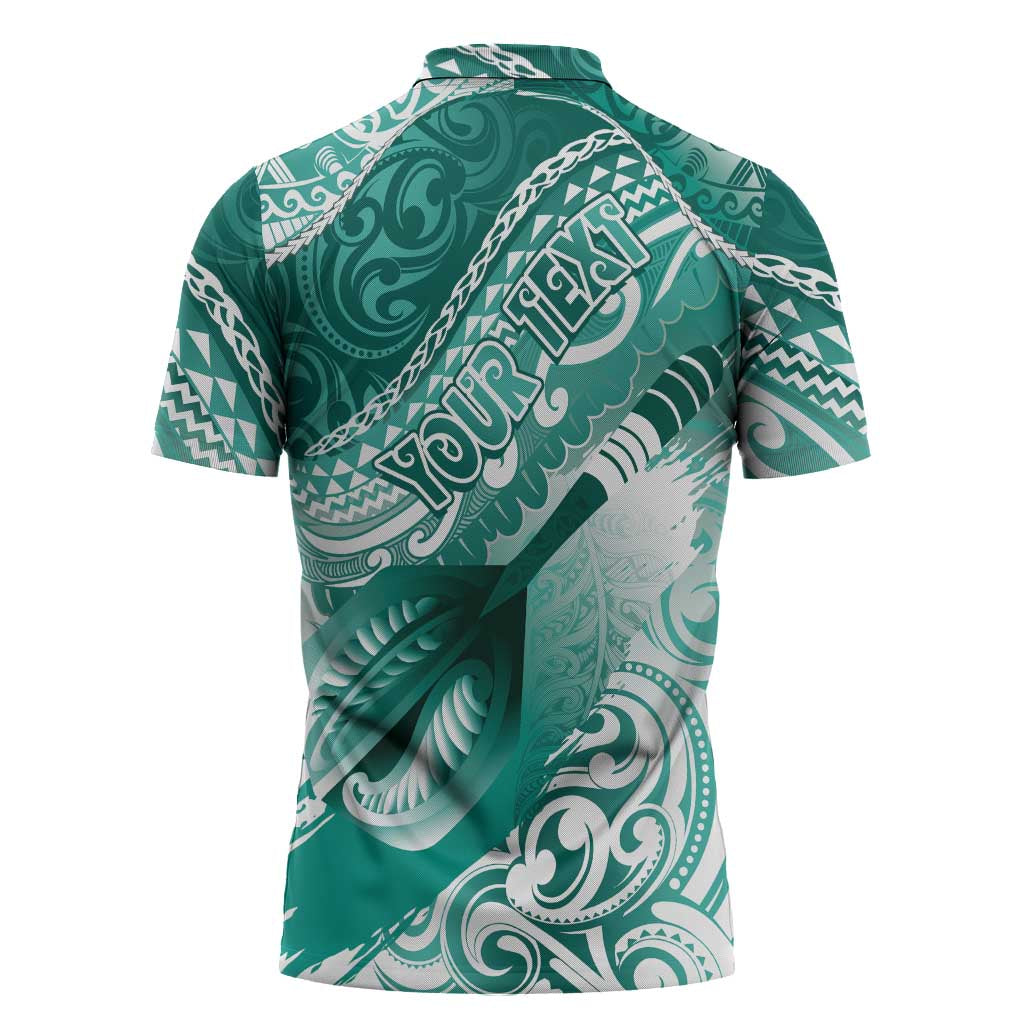 Personalised New Zealand Aotearoa Darts Masters Zipper Polo Shirt Maori Art Tattoo with Tribal Dart Symbol Teal Color LT03 - Polynesian Pride