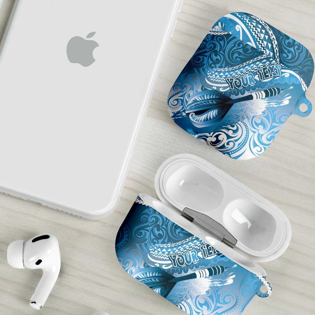 Personalised New Zealand Aotearoa Darts Masters AirPods Case Maori Art Tattoo with Tribal Dart Symbol Blue LT03 - Polynesian Pride