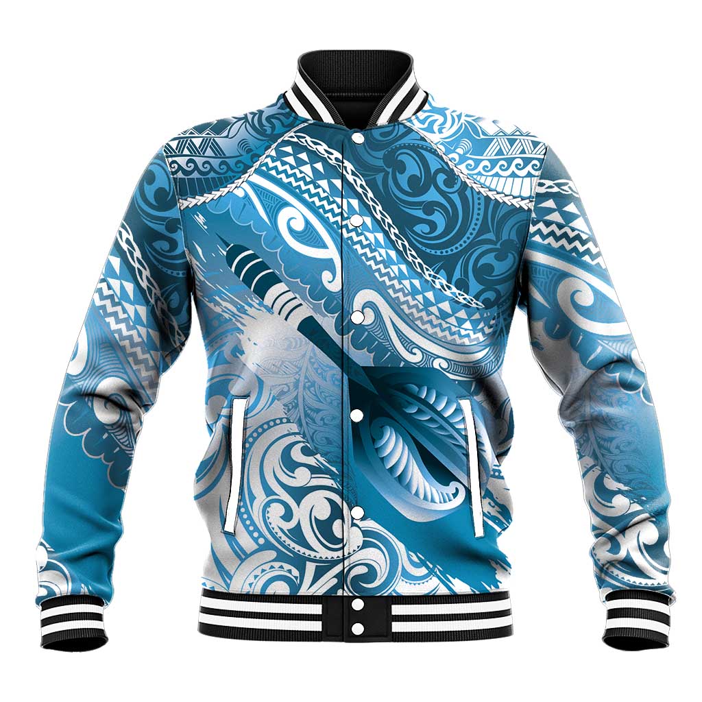Personalised New Zealand Aotearoa Darts Masters Baseball Jacket Maori Art Tattoo with Tribal Dart Symbol Blue - Polynesian Pride