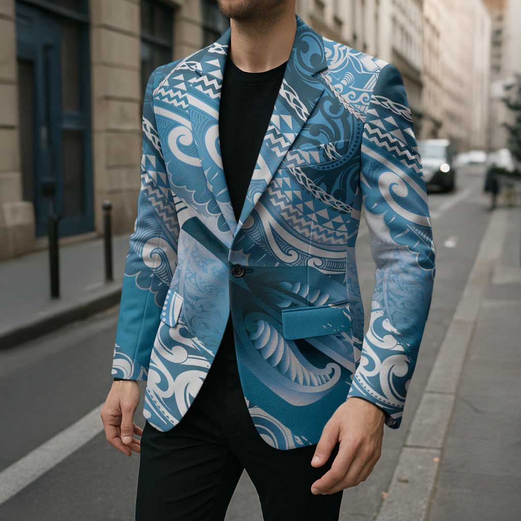 Personalised New Zealand Aotearoa Darts Masters Blazer Maori Art Tattoo with Tribal Dart Symbol Blue - Polynesian Pride