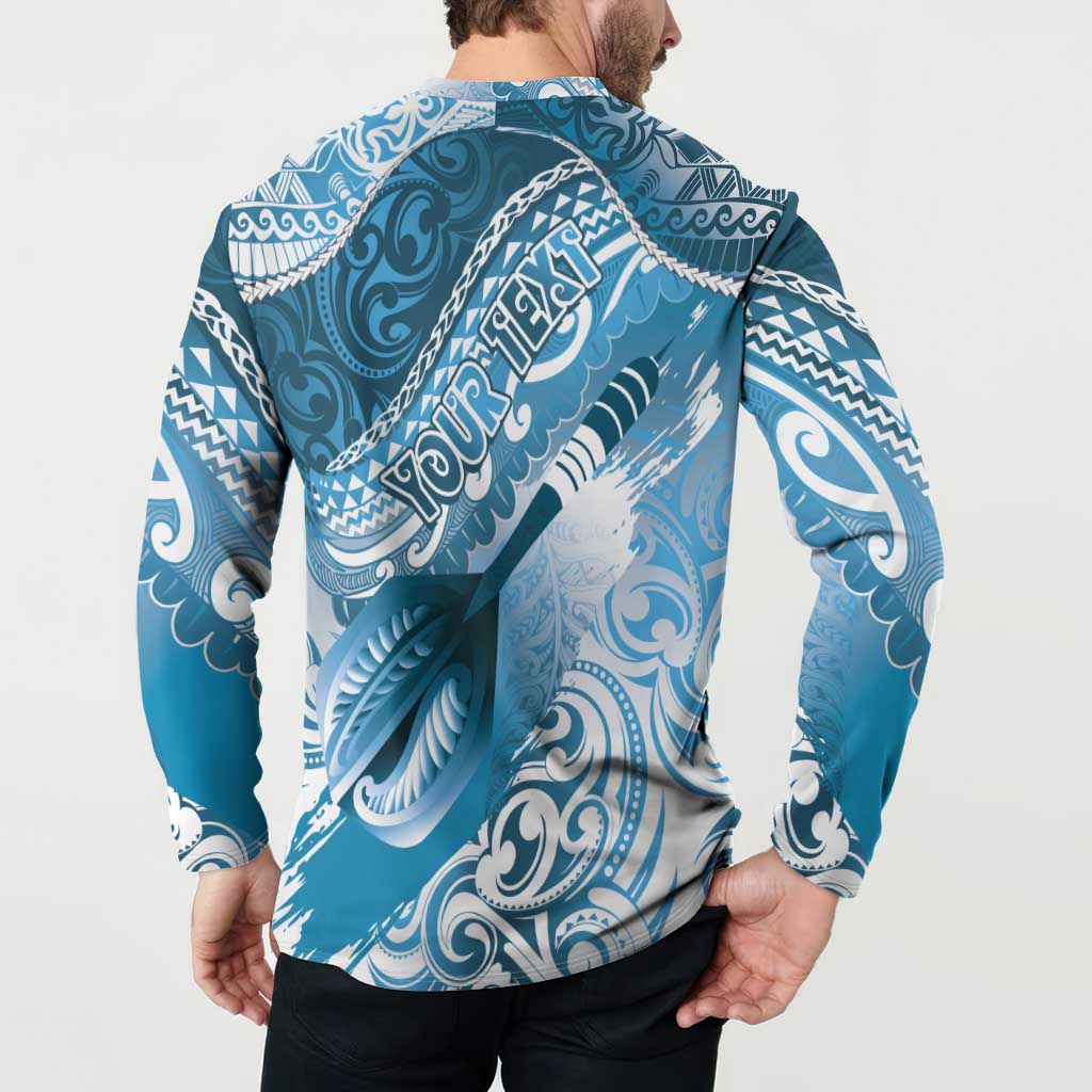 Personalised New Zealand Aotearoa Darts Masters Button Sweatshirt Maori Art Tattoo with Tribal Dart Symbol Blue - Polynesian Pride