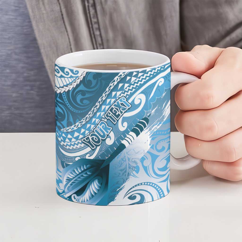 Personalised New Zealand Aotearoa Darts Masters Ceramic Mug Maori Art Tattoo with Tribal Dart Symbol Blue - Polynesian Pride