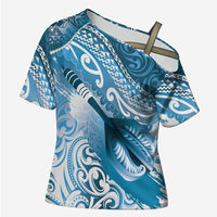 Personalised New Zealand Aotearoa Darts Masters Cross Shoulder Shirt Maori Art Tattoo with Tribal Dart Symbol Blue LT03 Female Blue - Polynesian Pride
