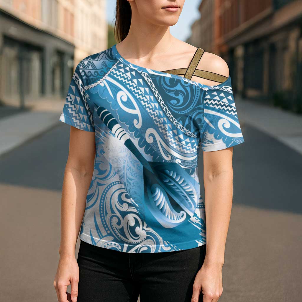 Personalised New Zealand Aotearoa Darts Masters Cross Shoulder Shirt Maori Art Tattoo with Tribal Dart Symbol Blue LT03 - Polynesian Pride