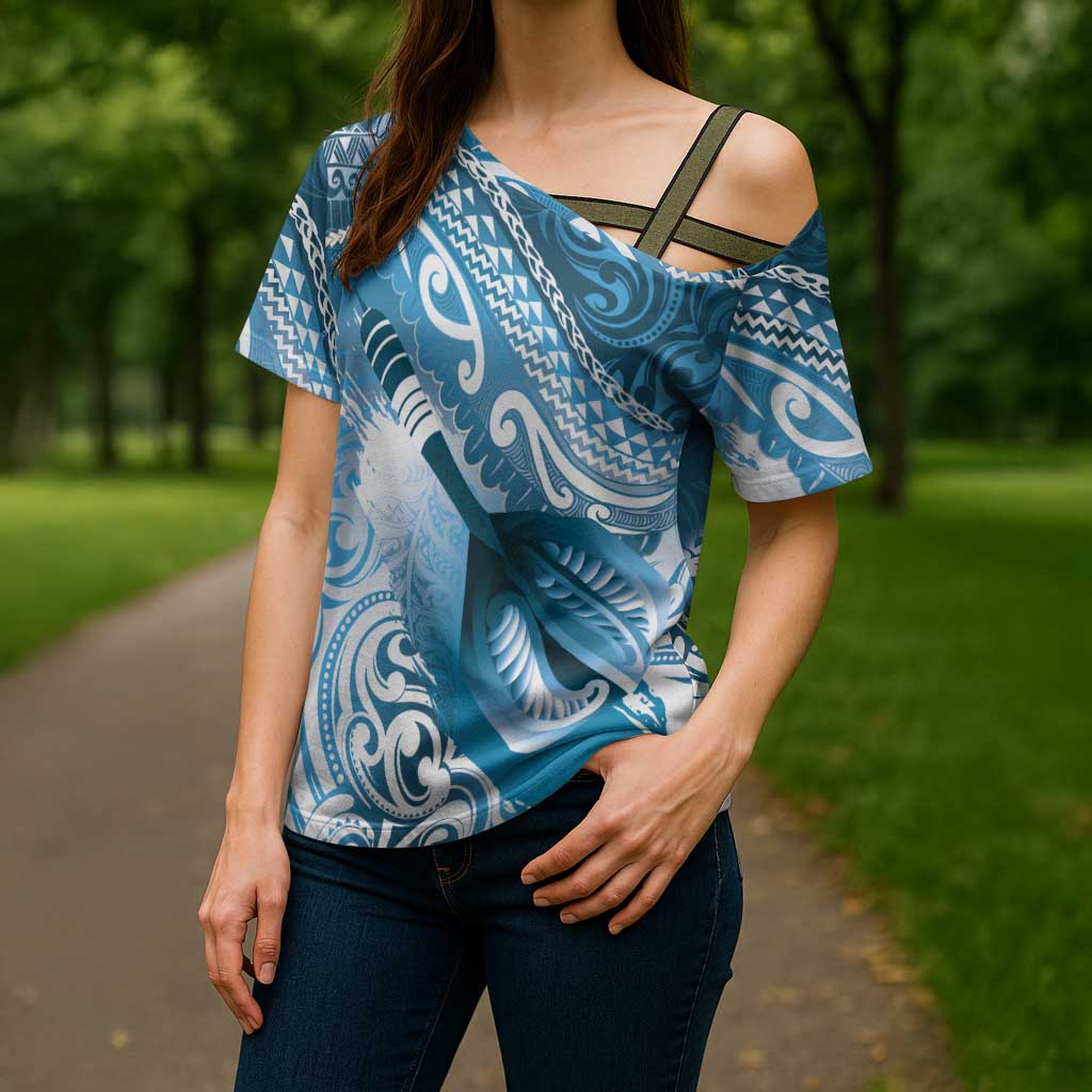 Personalised New Zealand Aotearoa Darts Masters Cross Shoulder Shirt Maori Art Tattoo with Tribal Dart Symbol Blue LT03 - Polynesian Pride