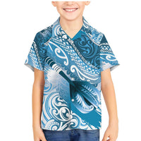 Personalised New Zealand Aotearoa Darts Masters Family Matching Mermaid Dress and Hawaiian Shirt Maori Art Tattoo with Tribal Dart Symbol Blue LT03 Son's Shirt Blue - Polynesian Pride