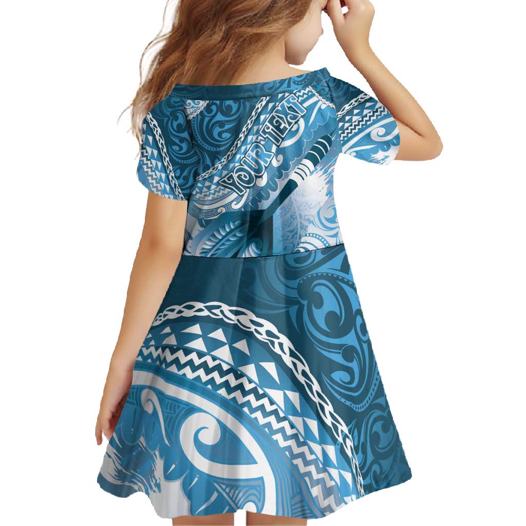 Personalised New Zealand Aotearoa Darts Masters Family Matching Off Shoulder Maxi Dress and Hawaiian Shirt Maori Art Tattoo with Tribal Dart Symbol Blue LT03 - Polynesian Pride