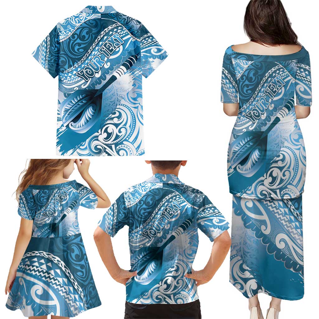 Personalised New Zealand Aotearoa Darts Masters Family Matching Puletasi and Hawaiian Shirt Maori Art Tattoo with Tribal Dart Symbol Blue LT03 - Polynesian Pride