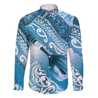 Personalised New Zealand Aotearoa Darts Masters Family Matching Short Sleeve Bodycon Dress and Hawaiian Shirt Maori Art Tattoo with Tribal Dart Symbol Blue LT03 Dad's Shirt - Long Sleeve Blue - Polynesian Pride