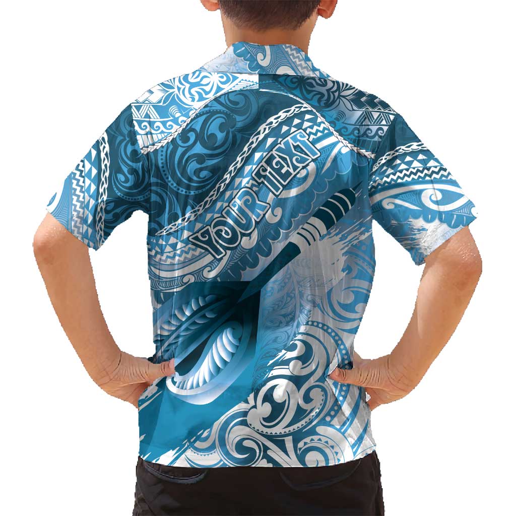 Personalised New Zealand Aotearoa Darts Masters Family Matching Tank Maxi Dress and Hawaiian Shirt Maori Art Tattoo with Tribal Dart Symbol Blue LT03 - Polynesian Pride