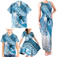 Personalised New Zealand Aotearoa Darts Masters Family Matching Tank Maxi Dress and Hawaiian Shirt Maori Art Tattoo with Tribal Dart Symbol Blue LT03 - Polynesian Pride