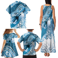 Personalised New Zealand Aotearoa Darts Masters Family Matching Tank Maxi Dress and Hawaiian Shirt Maori Art Tattoo with Tribal Dart Symbol Blue LT03 - Polynesian Pride
