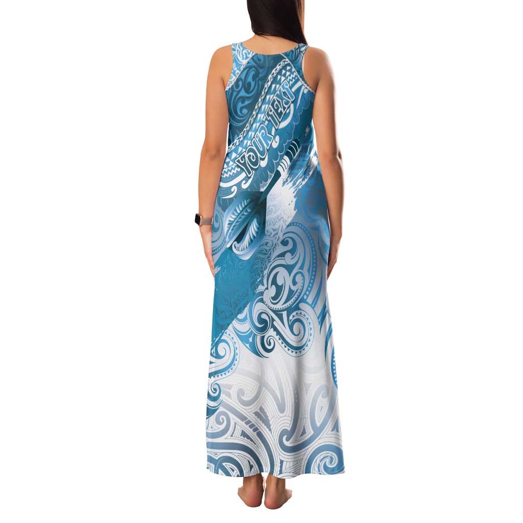 Personalised New Zealand Aotearoa Darts Masters Family Matching Tank Maxi Dress and Hawaiian Shirt Maori Art Tattoo with Tribal Dart Symbol Blue LT03 - Polynesian Pride